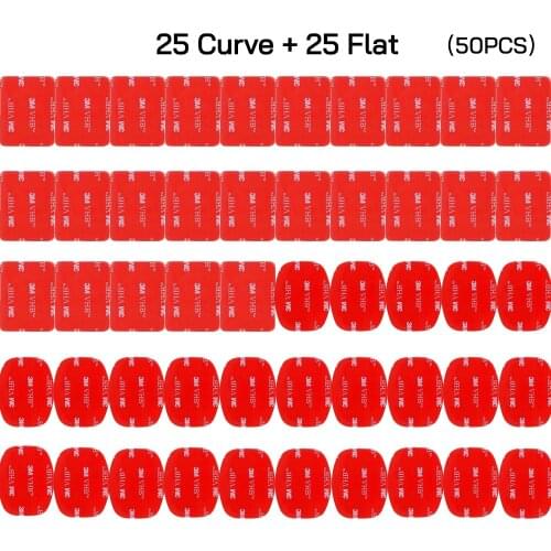 50 Pcs for Gopro Hero OSMO XIAOMI SJ4000 Camera 3 M VHB Adhesive Sticker 25 Curve 25 Flat Double Adhesive Tape Mounting Helmet