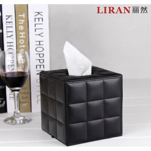 Square wood synthetic structur leather roll tissue box canister holder napkin box paper holder dispenser case tissue paper roll
