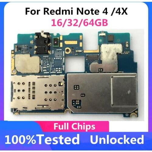 Original Unlocked For Xiaomi Redmi Note 4 / 4X Motherboard With Full Chips Android system Mainboard Circuits 16GB 32GB 64G Plate