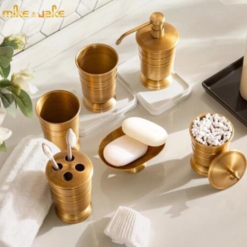 American style copper brass bathroom set toiletries set toothbrush cup holder mouthwash cup antique brass bottle desk soap box