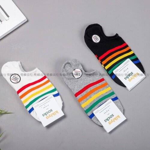 Cartoon Women Socks Rainbow Cotton Sock Lovely Ladies Colorful Unisex Ankle Casual Striped Sox Girls Spring Summer Trendy Sokken