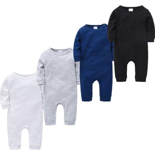 0-18M Kids Baby Rompers Pajamas Solid White Black Newborn Baby Jumpsuit Roupas Bebe De Long Sleeve Infantil Boys Girl Pajama
