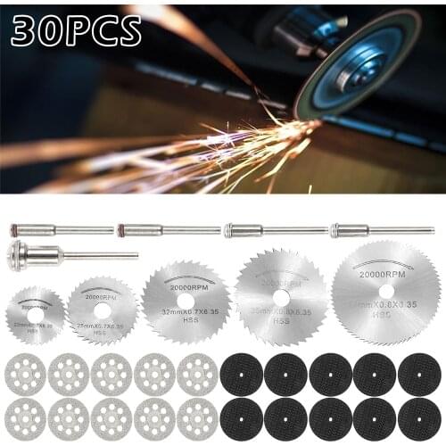 30pcs Kit Circular Saw Blade Rotary Tool Metal Discs Tool Cutoff Mandrel Set Wood Cutting Discs Drill Cutter Power Grinding Disc