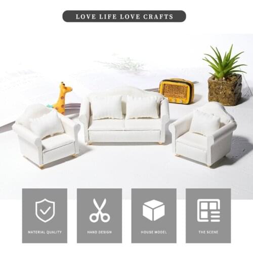 1 12 Scale Dollhouse White Sofa Set Cushion Living Room Decoration Doll House Furnitures Dollhouse Toy Parlor Bedroom