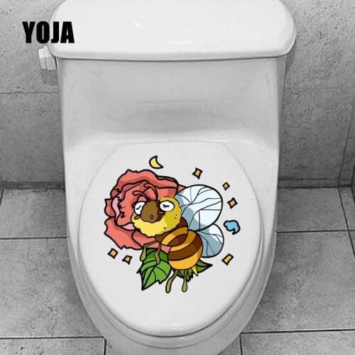 YOJA 22.4X22.6CM Sleeping In The Flowers Cartoon Bees Pattern Toilet Wall Stickers Decal Home Decor T5-0860