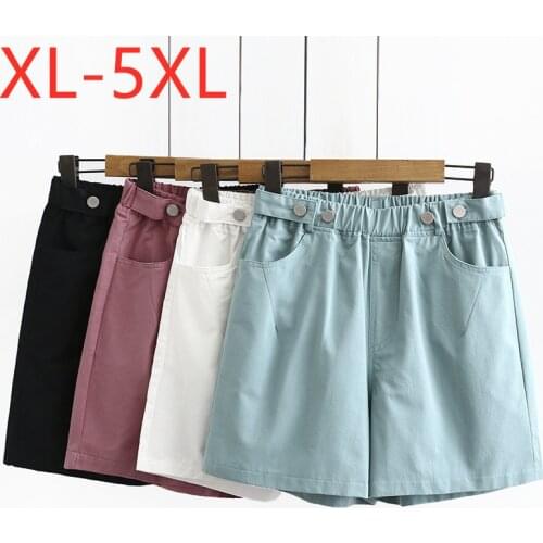 New 2021 Ladies Summer Plus Size Shorts For Women Large Loose Casual Loose Cotton Blue White Pocket Shorts 2XL 3XL 4XL 5XL