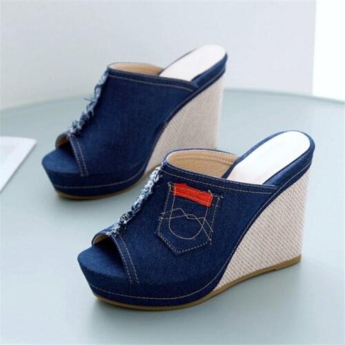 New Arrival 2020 womens sandals Women Summer Fashion Leisure Fish Mouth Sandals Thick Bottom Slippers wedges shoes women blue