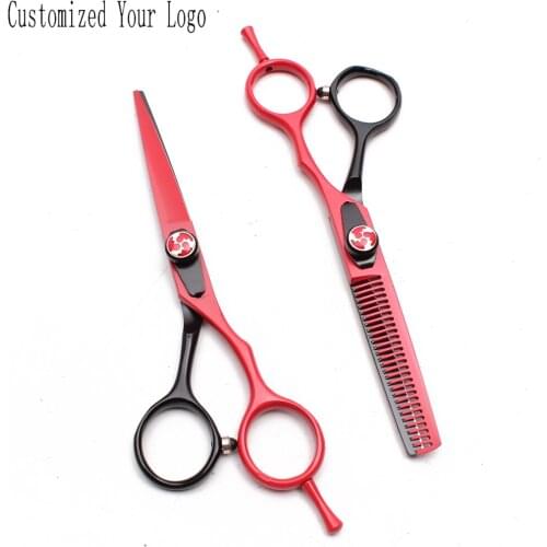 5.5" 6" Stainless Engrave Logo Red&Black Animal Scissors Cutting Shears Thinning Shears Pet Scissors Dog Grooming Scissors C1018
