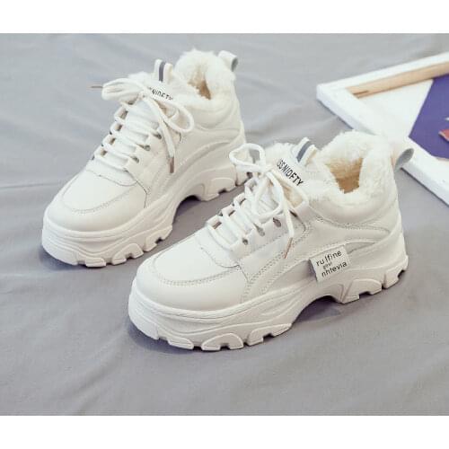 Shoes Woman Dad Shoes Womens Autumn and Winter Plus Velvet Casual Shoes Thick Bottomed Extra High Warmth Retention Material