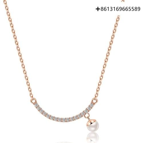 New style 925 smile artificial pearl drop necklace contracted temperament clavicle chain sends cummer gift