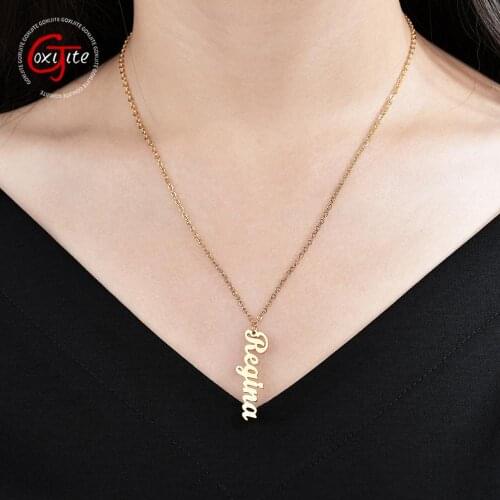 Goxijite Name Pendant Necklace For Women Stainless Steel Personalized Nameplate Letter Necklace Jewellry Gift