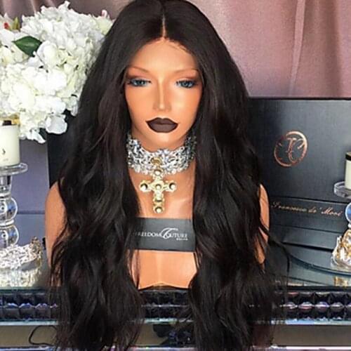 Natural Wave Synthetic Hair Lace Wigs Fashion Glueless Long Wavy Hair Middle Part Heat Resistant Black Wigs for Black Women