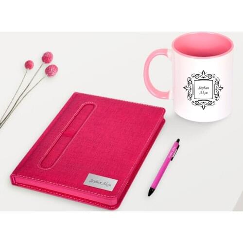 Personalized Pink Notebook Pen Mug Set-2