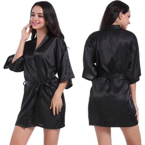 Sexy Women Solid Color Satin Robe Sleepwear Nightgown Dress Bathrobe