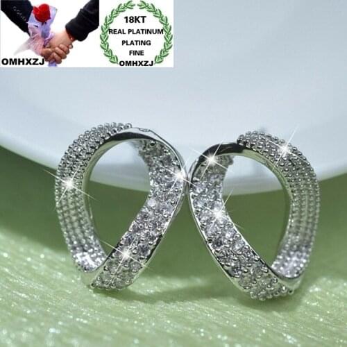 OMHXZJ Wholesale EA628 European Fashion Woman Party Birthday Wedding Gift Geometric Zircon 18KT White Rose Gold Stud Earrings