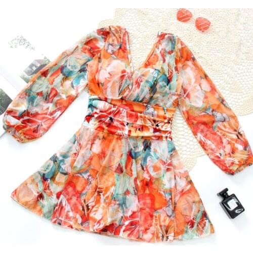 Long Sleeve Chiffon Swim Dress Swimsuit Plus Size Skirt Bathing Suit Padded Push Up L-5XL Female Swimwear Swimdress For Ladies