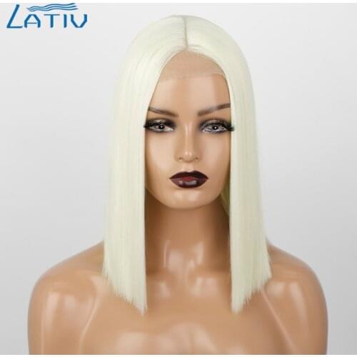 Lativ Sytnthetic Short Straight Bob Wig 60 613 Color for Women Middle Part 12inch Wig Natural Looking Wigs Daily Use Hairs