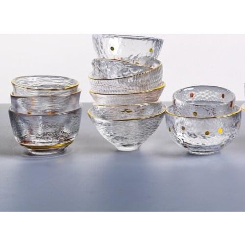 Glass Coffee Mug Glass Transparent Gold Point Hammer Stripe Chinese Kongfu Teacup Set Drinkware Master Tea Tasting Cup