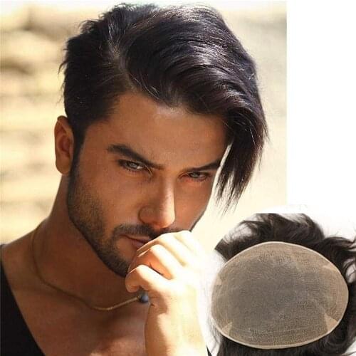 Swiss Full Lace Mens Toupee European Real Human Hair Replacement for Men Hairpiece Natural Black Color 10X8