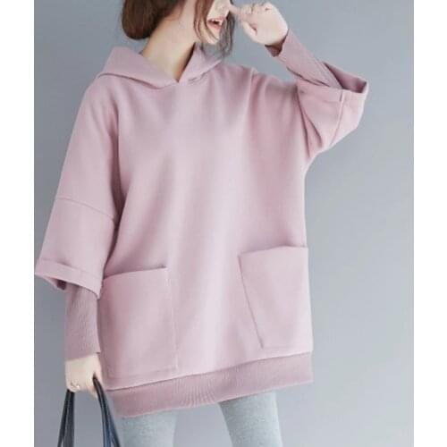 Autumn Winter Long Hoodies Women Coats Long Sleeve Patchwork Faux Tow Clothes Double Pocket Tracksuits Loose Sweatshirts Moletom