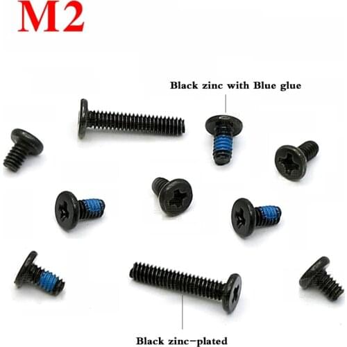 100pcs M2 CM Thin Flat Head Philips Machine Screw Laptop Notebook Computer Screw Black Zinc Plated Length 3/3.5/4/10mm