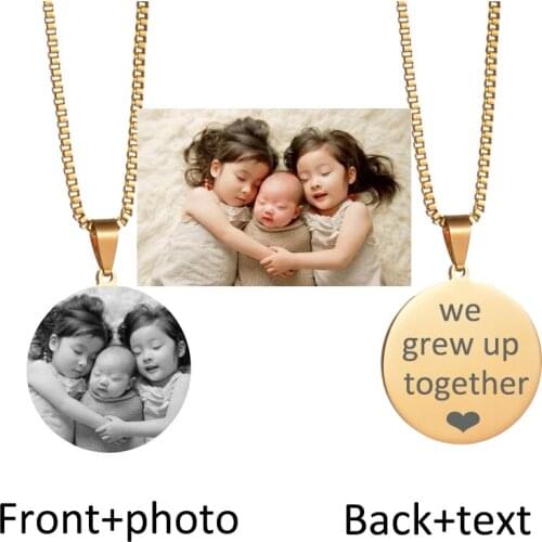UZone Hot Sale Engrave Photo Necklace Stainless Steel Customs Photo Name Pendnat Necklace Family Gift