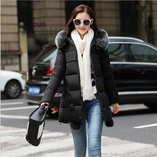 Fake Fox Fur Womens Parka Casual Outwear Autumn Winter Hooded Coat Female Winter Jacket Womens Winter Down Jackets and Coats
