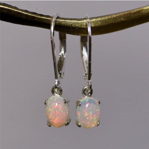 I & FDLK Vintage Oval White Man Made Fire Opal Silver Color Drop Earrings for Womens Wedding Party Earrings Best Gift