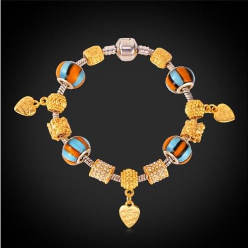 Kpop Bracelet Women yellow Gold Color Heart Jewelry European Style Austrian Rhinestone Crystal Trendy New Charms Bracelets H127