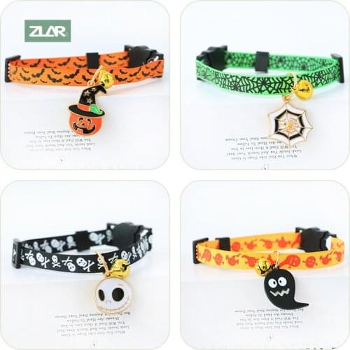 ZLAR Happy Halloween Cat Collar Personalized Pumpkin Ghost Puppy Collars Cats Necklace Dog Leash Collar For Cats Cat Accessories