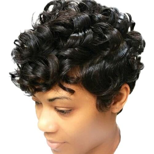 11inch Fashion Wig Party Cosplay Short Pixie Cut Curly Wigs for Black Women