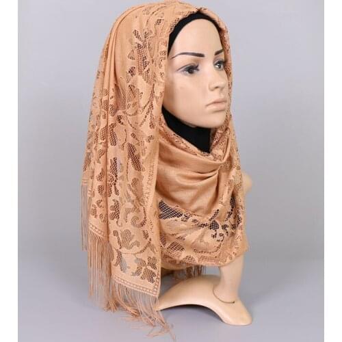 120pcs/lot hollow lace muslim chiffon scarf/muslim hijab/islamic scarf headscarf with tassel