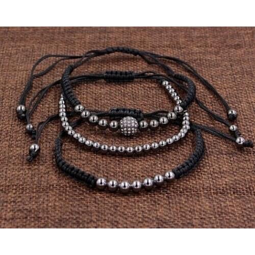 4mm 3PCS/Lot tg3 gold silver Copper cz zircon cubic zirconia elastic ball bead Punk Macrame Charm Buddha Yoga Bracelet Bangles