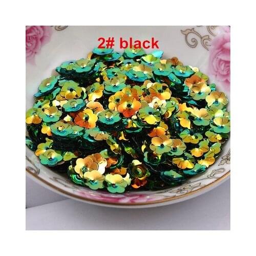 50g/lot PVC Sequins 8mm Flower Zapato Flor With 1 Center Hole Plum Blossom Cup Sequins Decoration Hologram Sequins Black AB