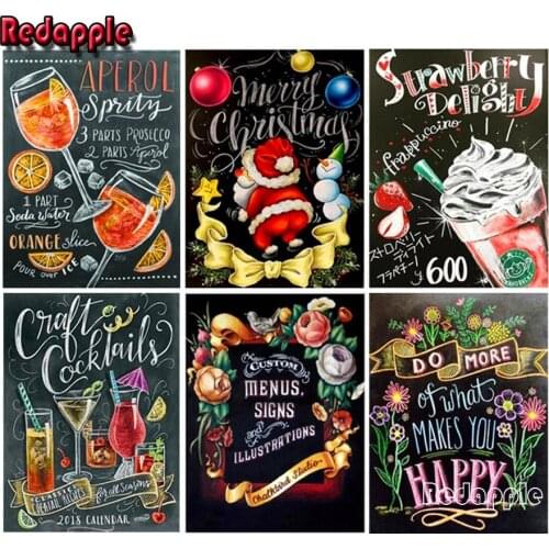 Diamond Painting Full Square Round Diamond Cartoon ice cream, drink, santa Text poster art Embroidery Cross Stitch 5D Rhinestone