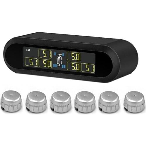 Solar Power Wireless LCD Tire Pressure Monitor System TPMS +6 External Sensor Tire Pressure Alarm DIY for RV motorhome