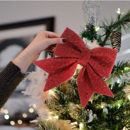 Glitter Ribbon Bowknot Christmas Bows Christmas Tree Hanging Pendant Ornament 2022 New Year Xmas Decorations For Home Wedding