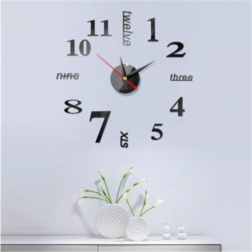 Large Digital Display Home Use Art Modern European Style Wall Clock 3D Stickers Simple Acrylic Mirror DIY Accessories Watch