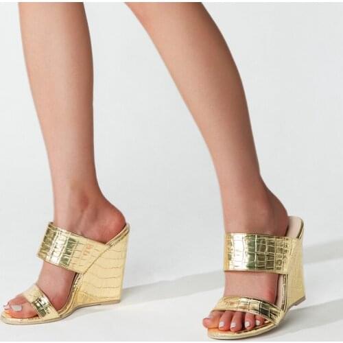 Golden sexy womens shoes slope with female high heels pointed sandals womens shoes broadband