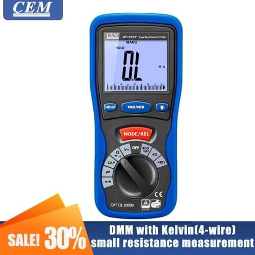Digital Earth Ground Resistance Tester CEM DT-5302 DC Low Resistance Tester Four-Wire Milliohm Meter AC DC voltage
