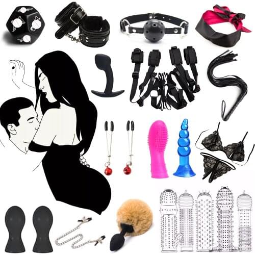 Erotic Sexy Lingerie Sex Toys Women Handcuffs Nipple Clamps Whip Mouth Gag Restraints Bdsm Bondage Set Intimate Accessories Shop