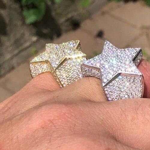 New Hip Hop Rock Five Star Ring Mens Luxury Zircon Pentagram Ring Womens Wedding Party Accessory Size Us6-12 Full Set for Sale