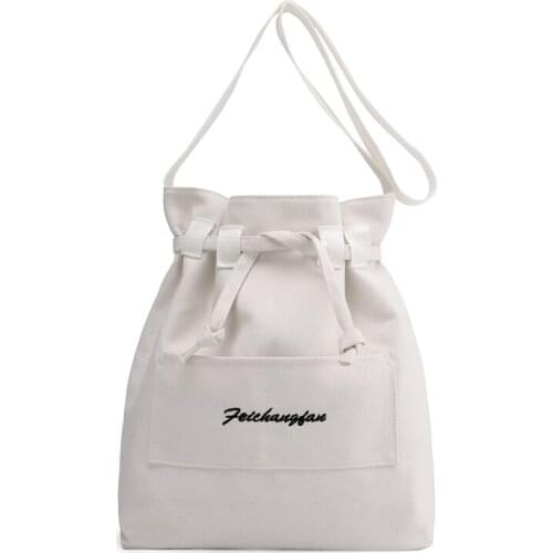 Canvas Women Shopping Shoulder Bag Ladies Female Canvas Crossbody Messenger Bags for Women Men Black White Drawstring Totes