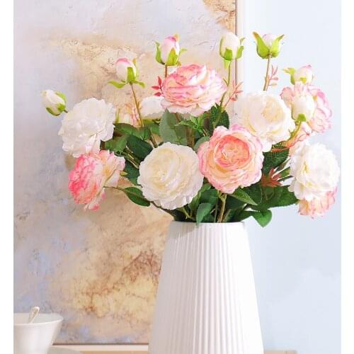 3 Forks Artificial flowers White roses peony for home decoration Silk flowers fake flor party wedding marriage Bride Faux flower