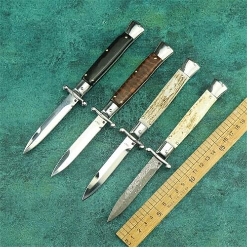 Italian godfather gambler classic AKC mafia folding knife D2 steel blade brass black horn collection knife self-defense sharp