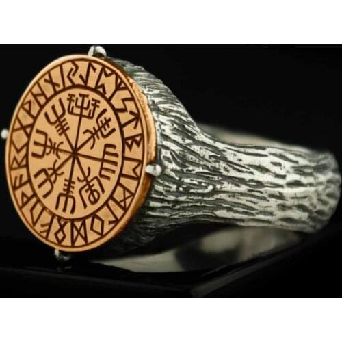Trendy Hip Hop Rock Punk Nordic Mythological Story Viking Compass Silvery Gold Ring Luxury Personality Rings for Men Women OSR55