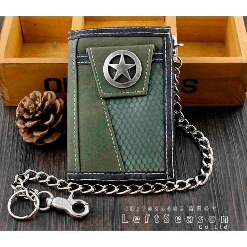 Mens Boys Trifold Star Wallet Coins Purse With Jeans Pants Chain Gift