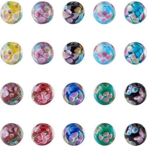 50pcs Lampwork Round Glass Beads Smooth Rondelle Inner Flower Loose Beads 10 Colors for Bracelets Necklaces Earrings Jewelry