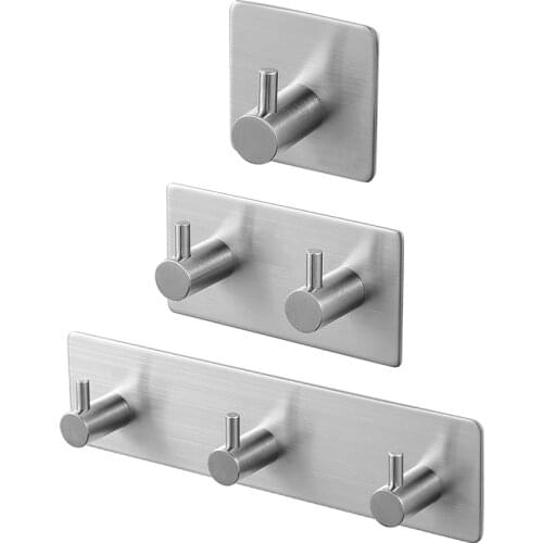 3M Self Adhesive Wall Door Back Hooks Heavy Duty Stainless Steel Clothes Hanger Bathroom Kitchen Towel Rustproof Hooks