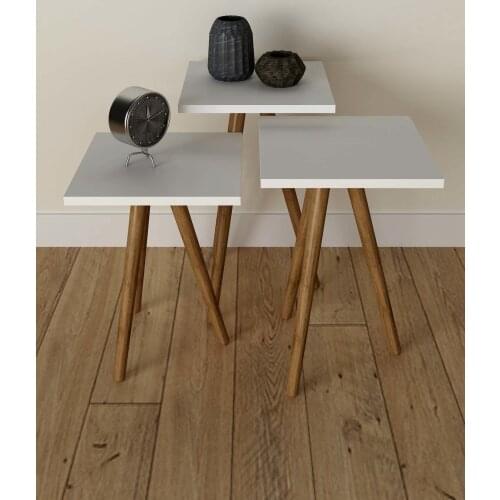 Quatre laminated chipboard 3'lü zigon coffee table mat white, black, brown